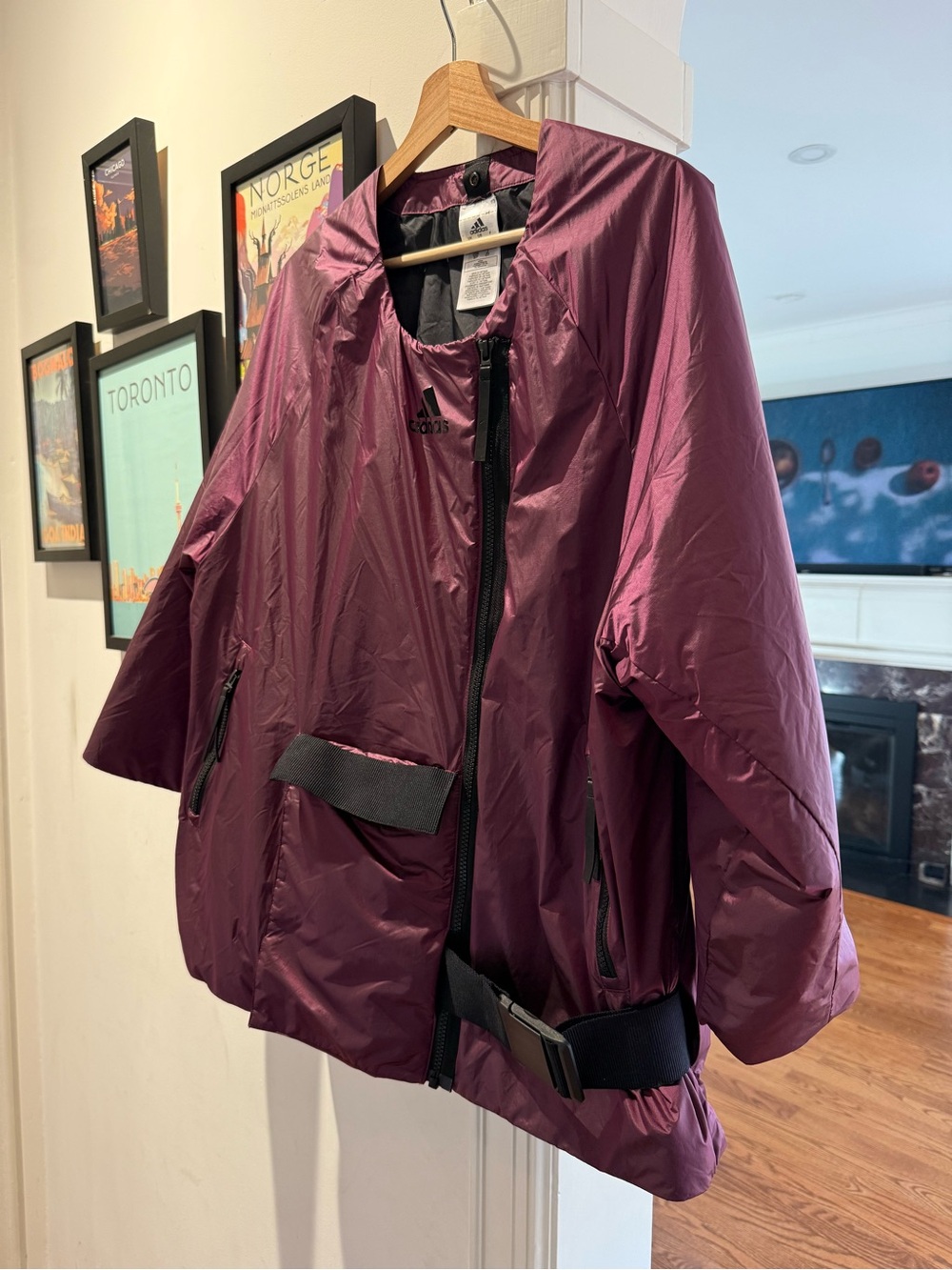 Adidas Plum Quilted Jacket with Asymetrical Zip, oversized